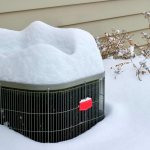 Whole house air conditioning covered in snow.